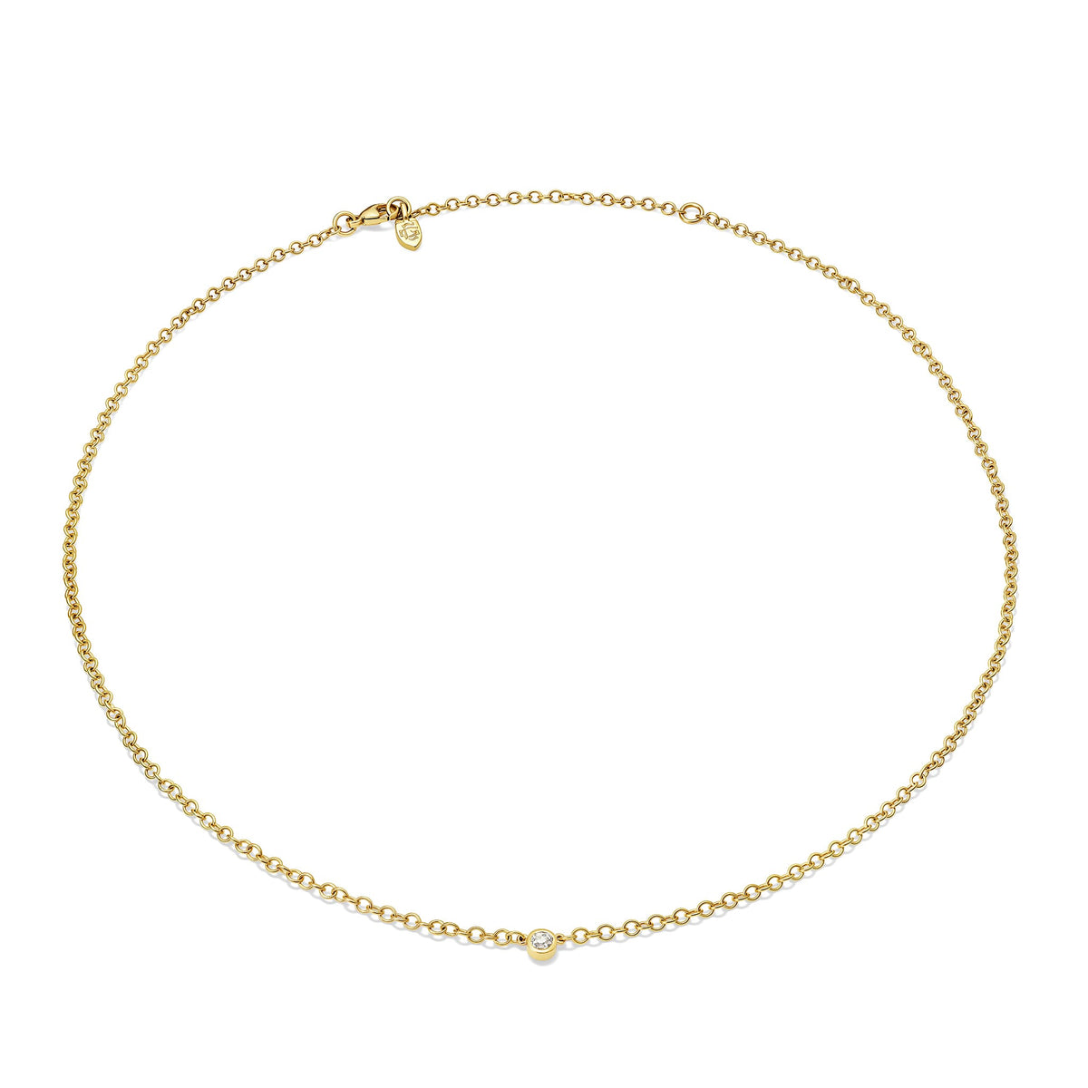 Handcrafted 9ct yellow gold necklace with a single small diamond on an adjustable chain, april birthstone