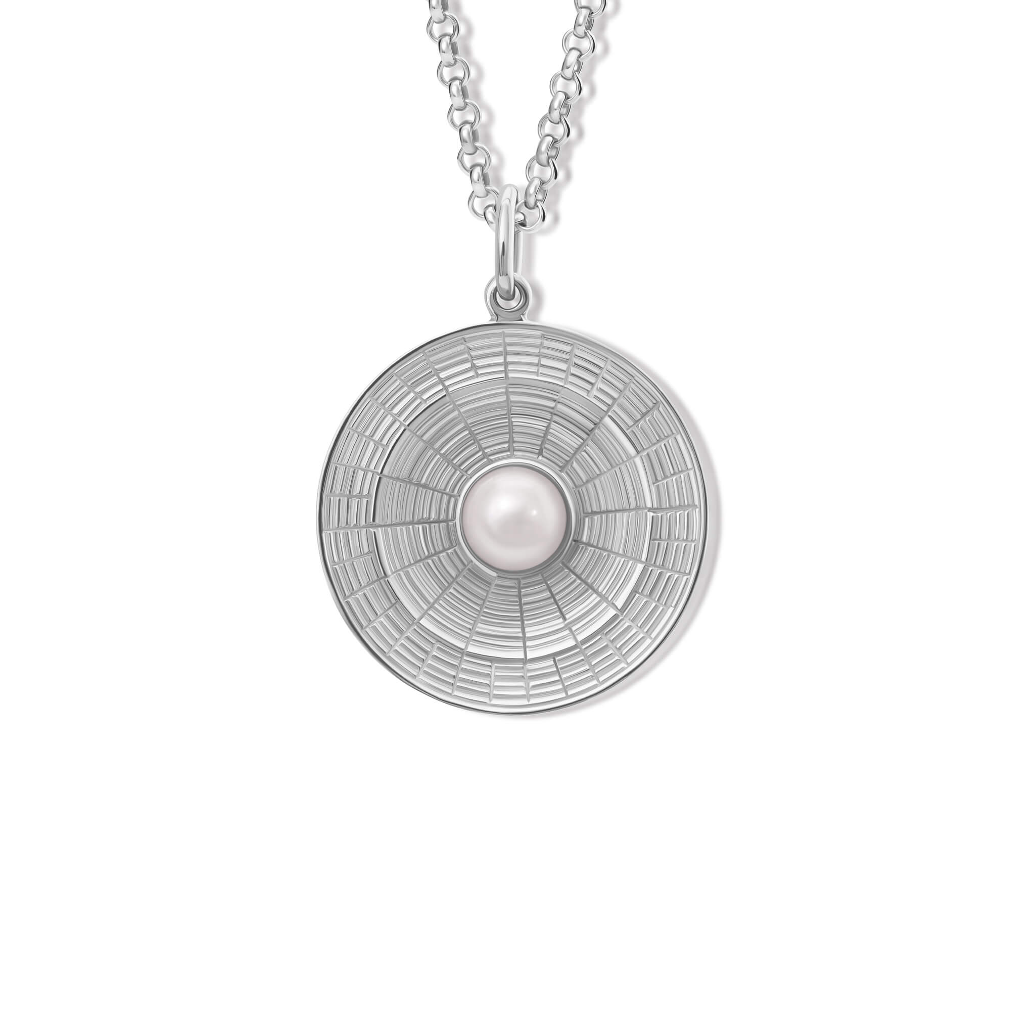 Handcrafted Epidavros necklace pendant in silver with pearl, inspired by the ancient Greek amphitheatre of Epidaurus.