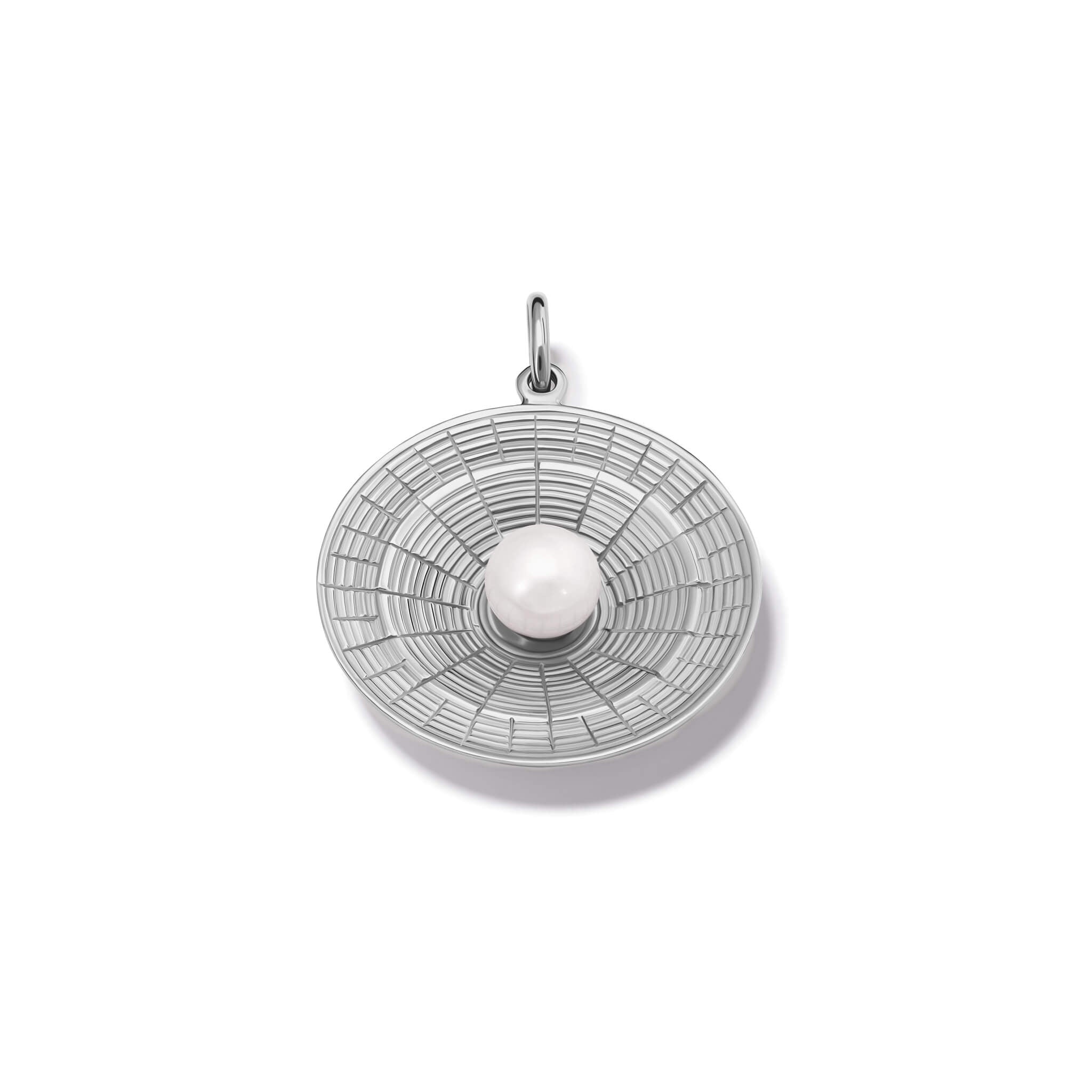 Handcrafted Epidavros necklace pendant in silver with pearl, inspired by the ancient Greek amphitheatre of Epidaurus.