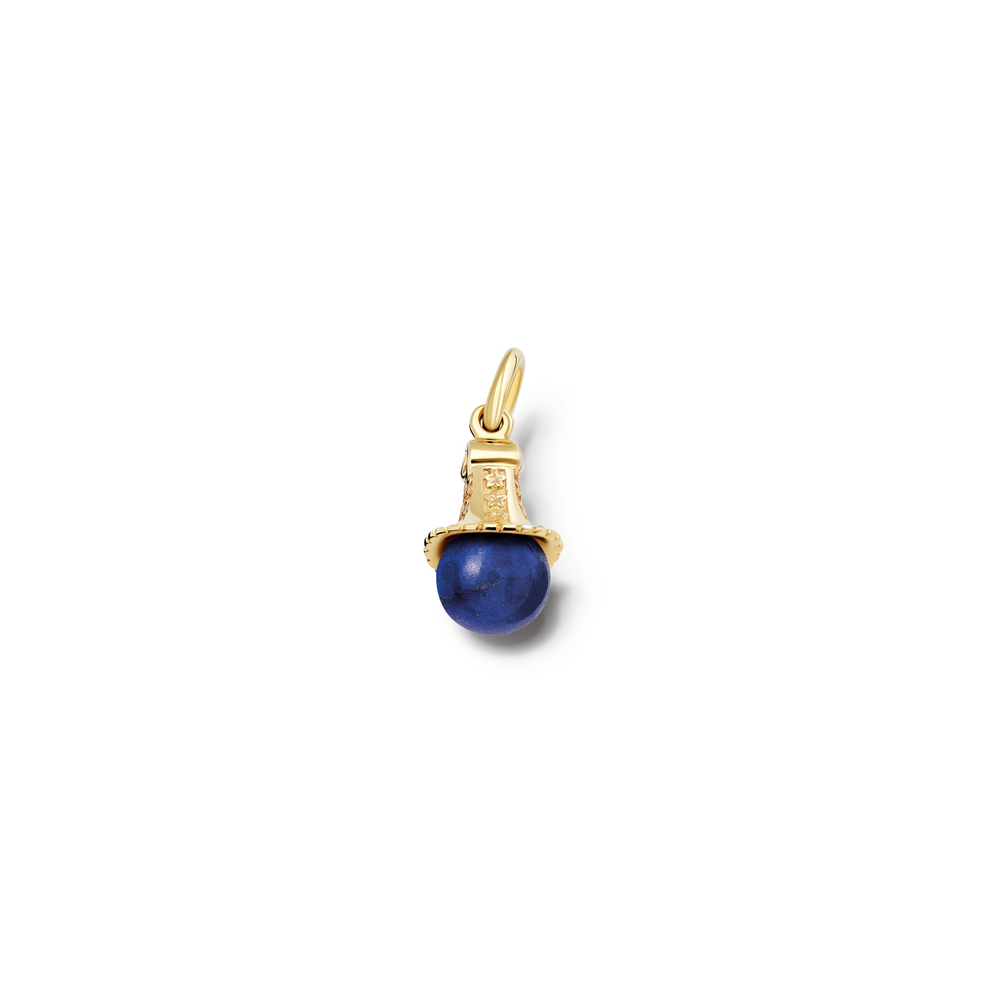 Handcrafted necklace pendant in yellow gold with a bead of lapis lazuli.