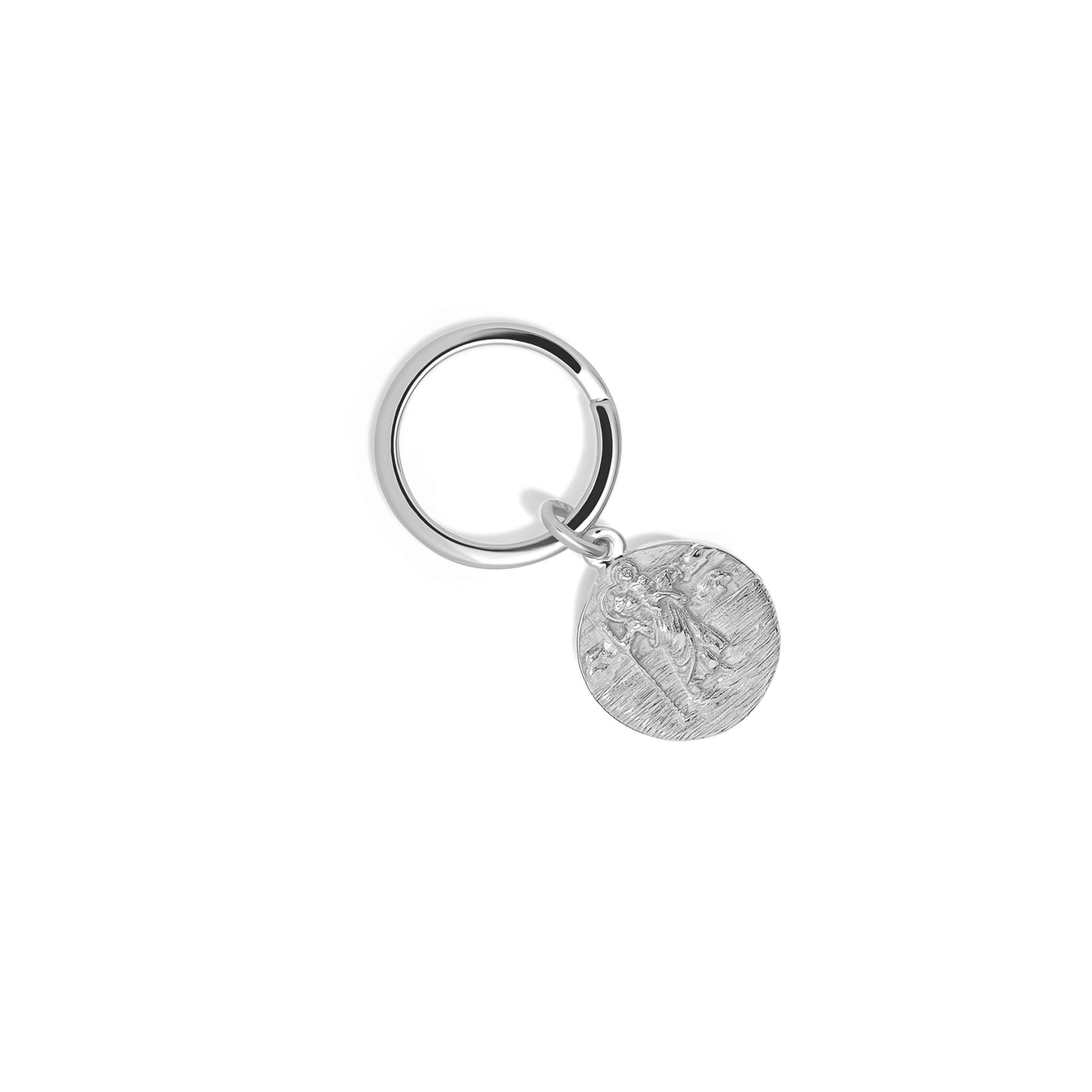 A sterling silver key ring featuring an interchangeable pendant. Perfect for those wanting to carry with them a sentimental pendant.