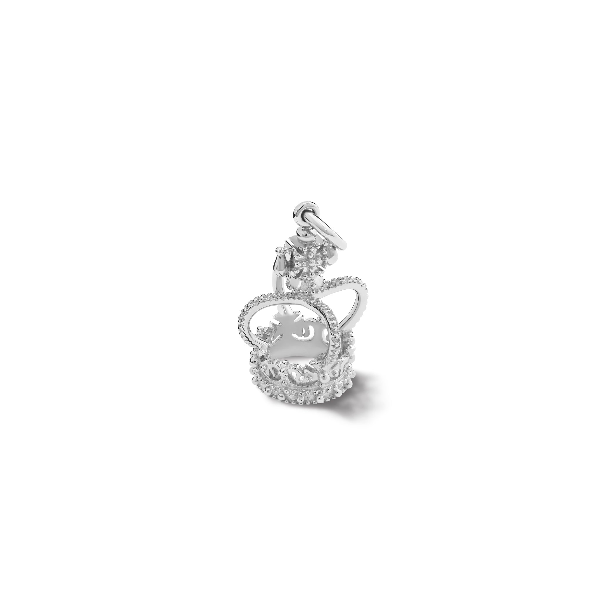 Handcrafted silver charm pendant inspired by the crown worn by King Charles III at his coronation.
