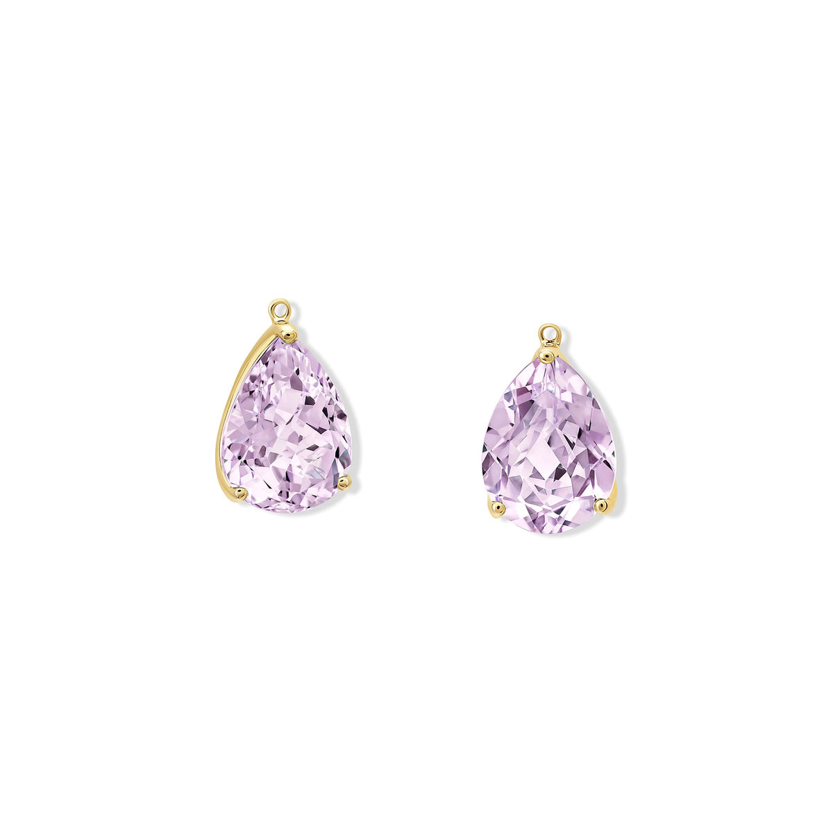 Handcrafted 9ct yellow gold Luiza stud earring pendants with pale facetted amethyst, inspired by Rio de Janeiro, Brazil, February Birthstone
