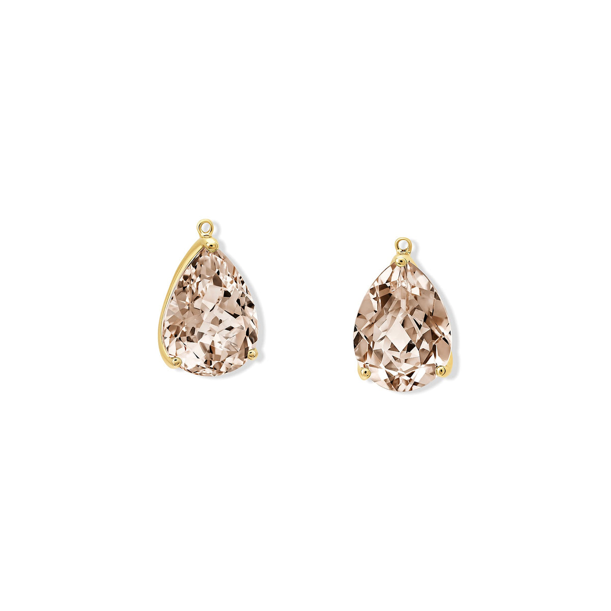 Handcrafted 9ct yellow gold Luiza stud earring pendants with pale facetted smoky quartz, inspired by Rio de Janeiro, Brazil