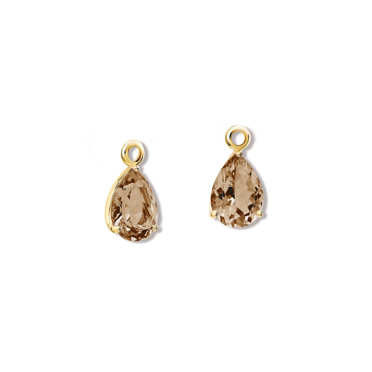 Handcrafted 9ct yellow gold earring drops with teardrop shaped smoky quartz
