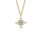 Madrid Large Cross Pendant Yellow Gold - Blue Topaz & Pearl