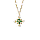 Madrid Large Cross Pendant Yellow Gold - Chrome Diopside & Pearl