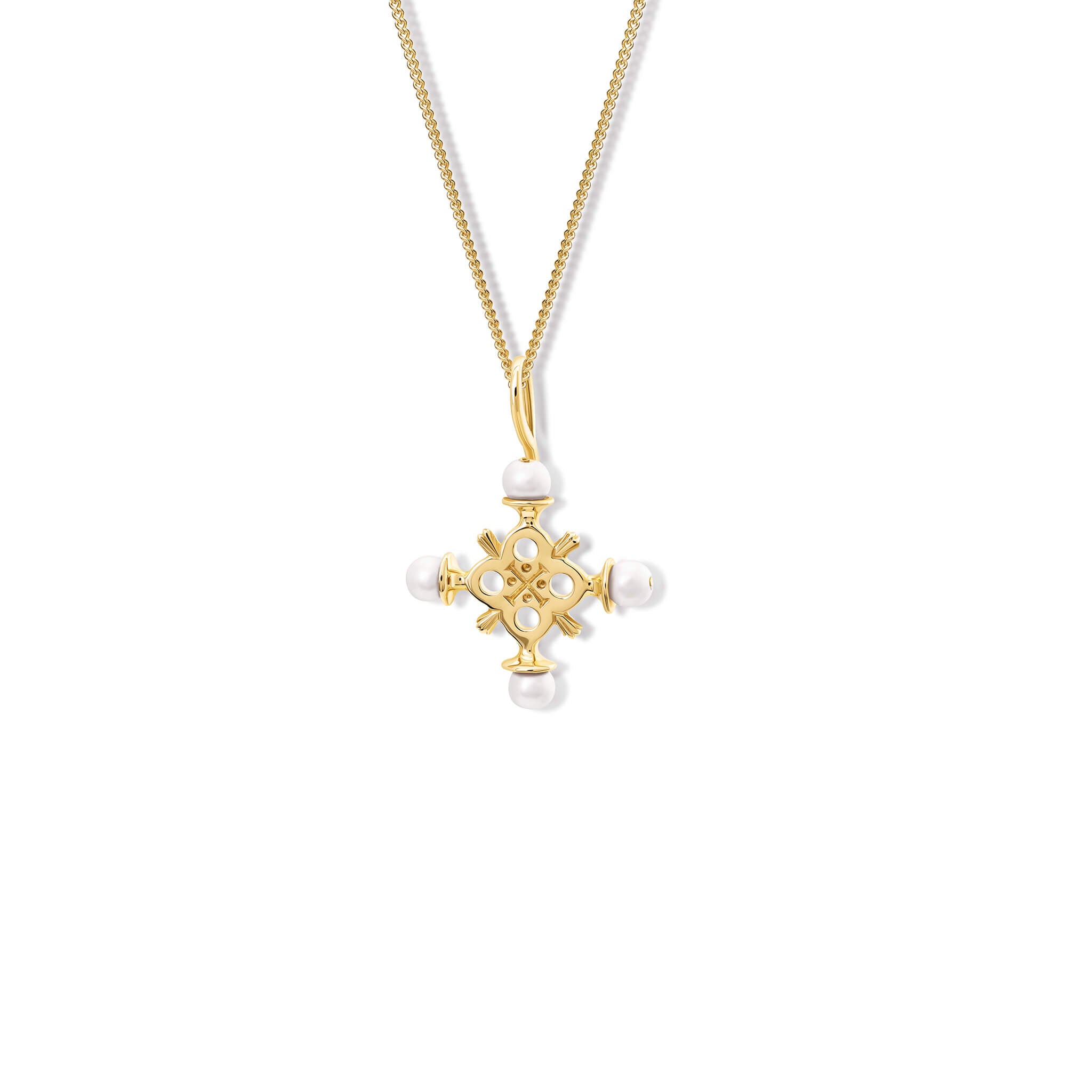 Cassandra Goad small Madrid cross in yellow gold with pearls