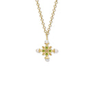Madrid Small Cross Pendant Yellow Gold - Peridot & Pearl