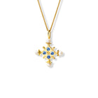 Madrid Large Cross Pendant Yellow Gold - Sapphire & Pearl