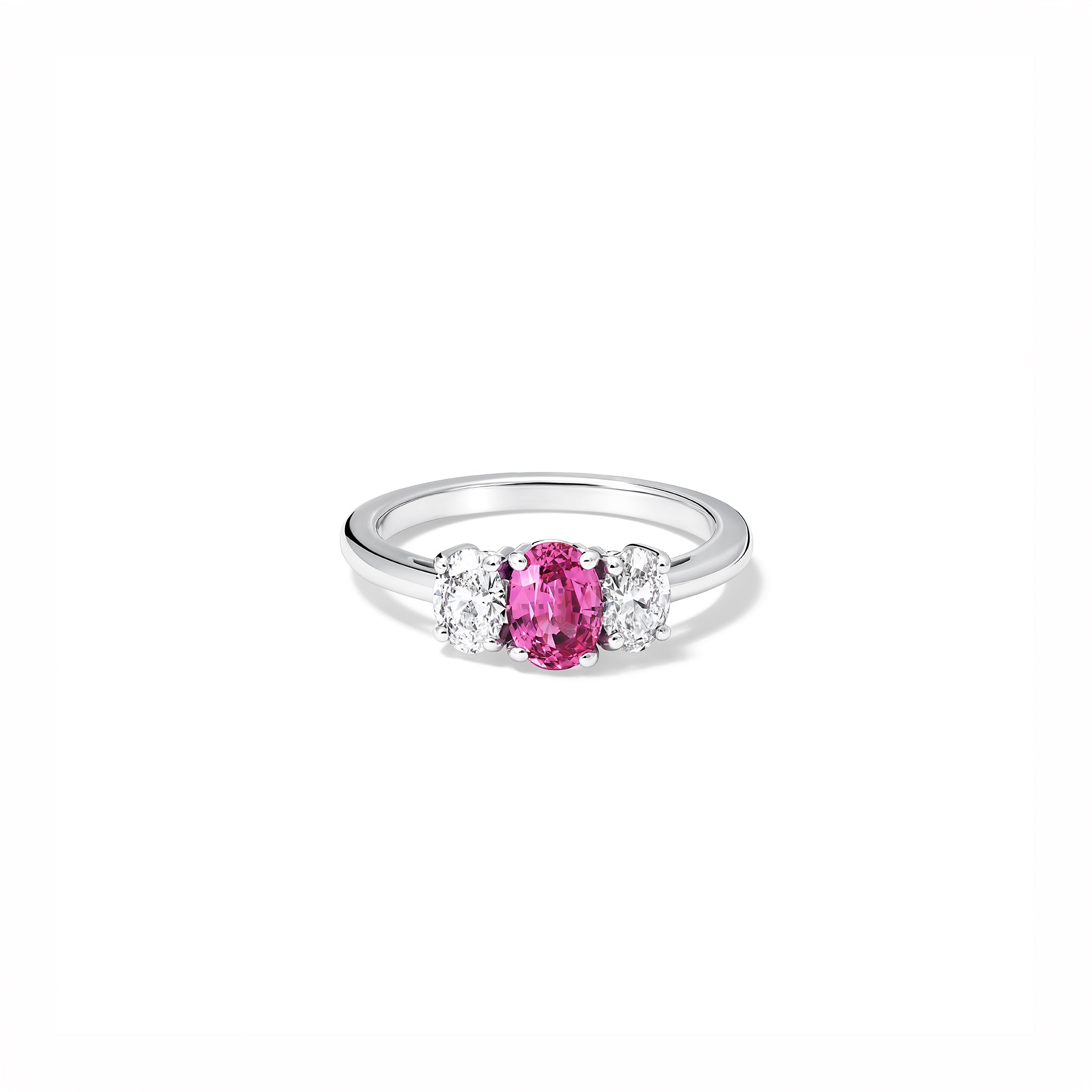 Handcrafted 18ct white gold Maria engagement ring with pink sapphire and diamond
