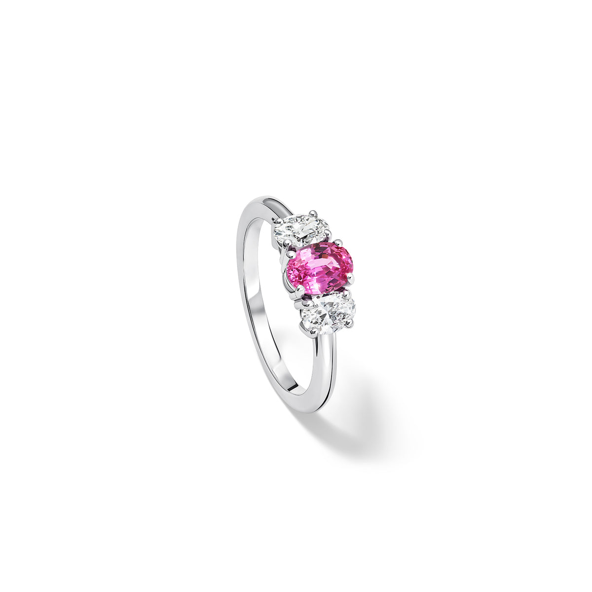 Handcrafted 18ct white gold Maria engagement ring with pink sapphire and diamond