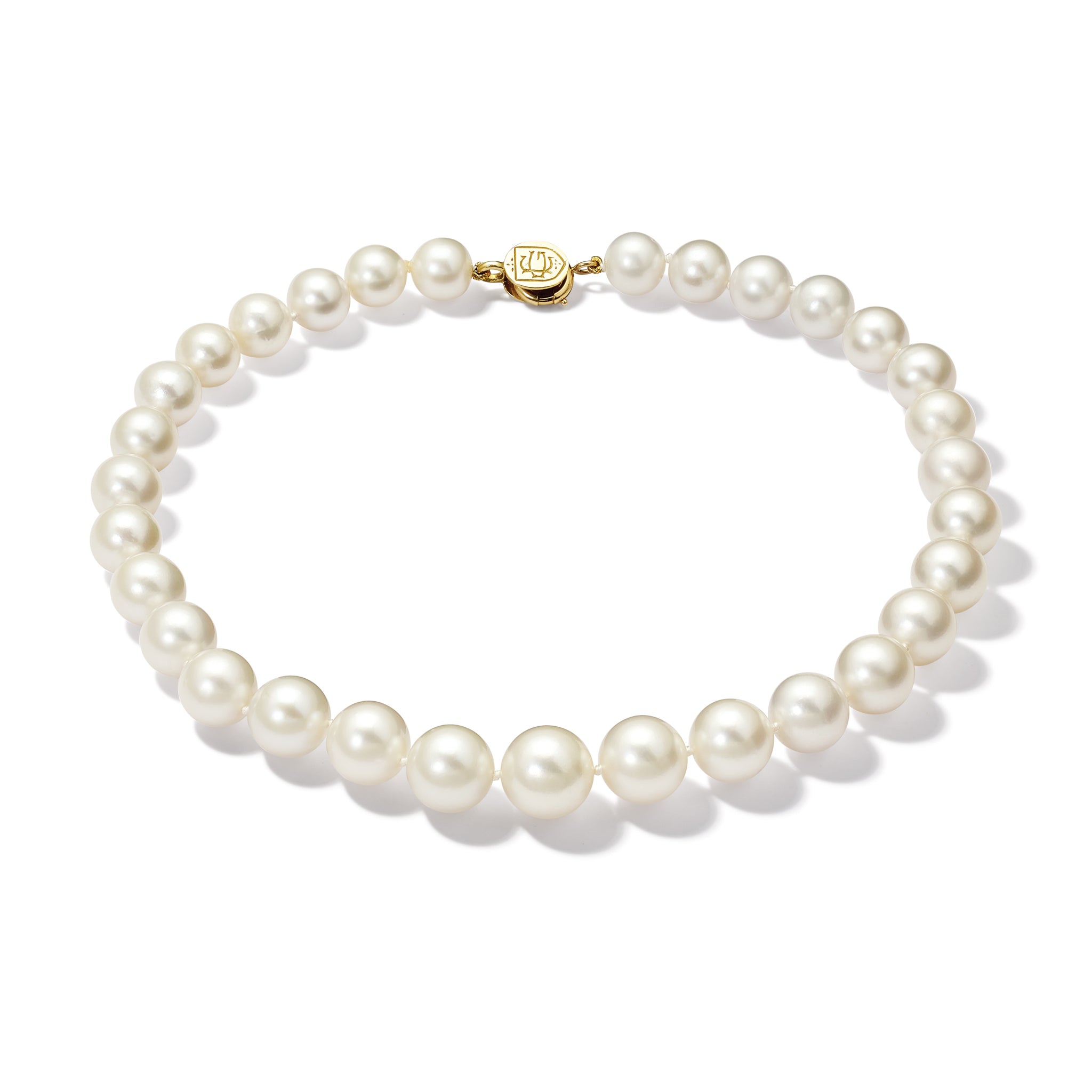Handcrafted South Sea pearl necklace in 18ct yellow gold with slightly graduated pearls.