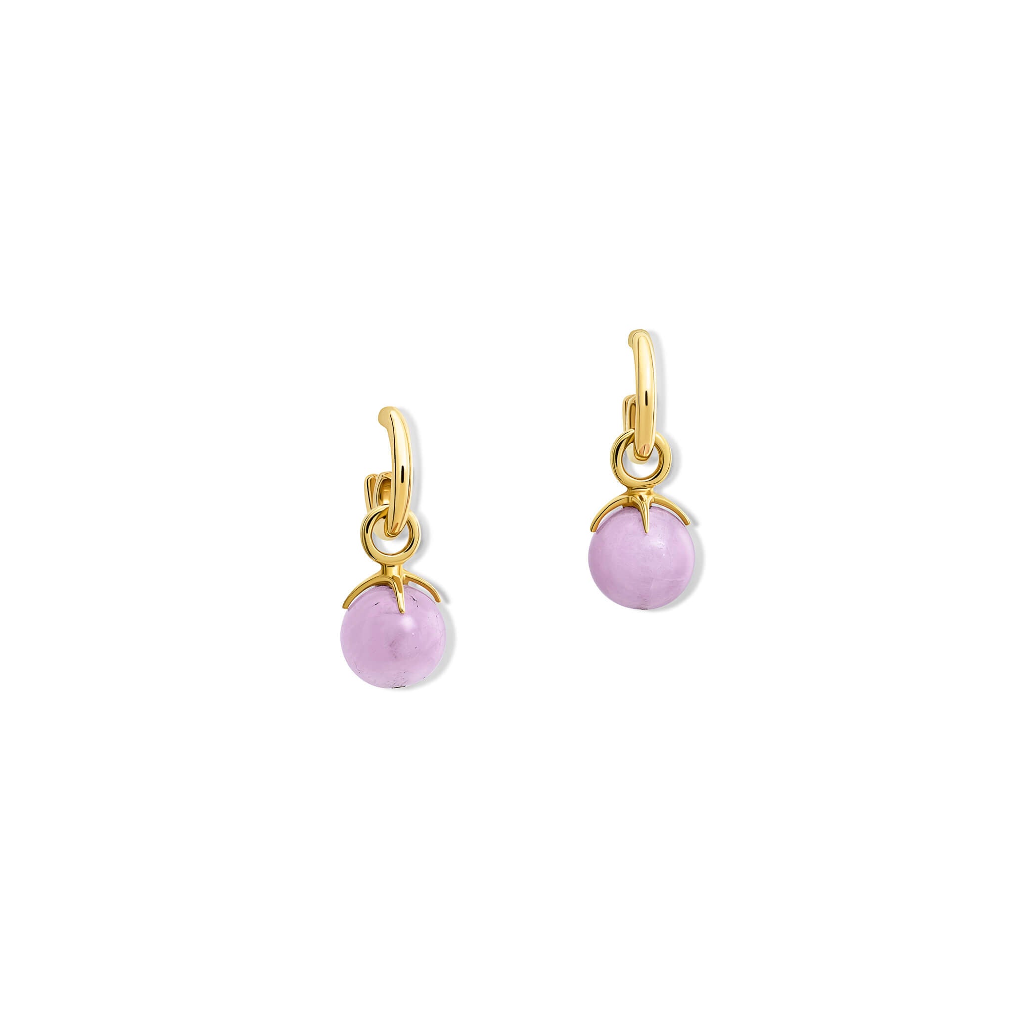 Handcrafted yellow gold earring drops with round purple kyanite beads.