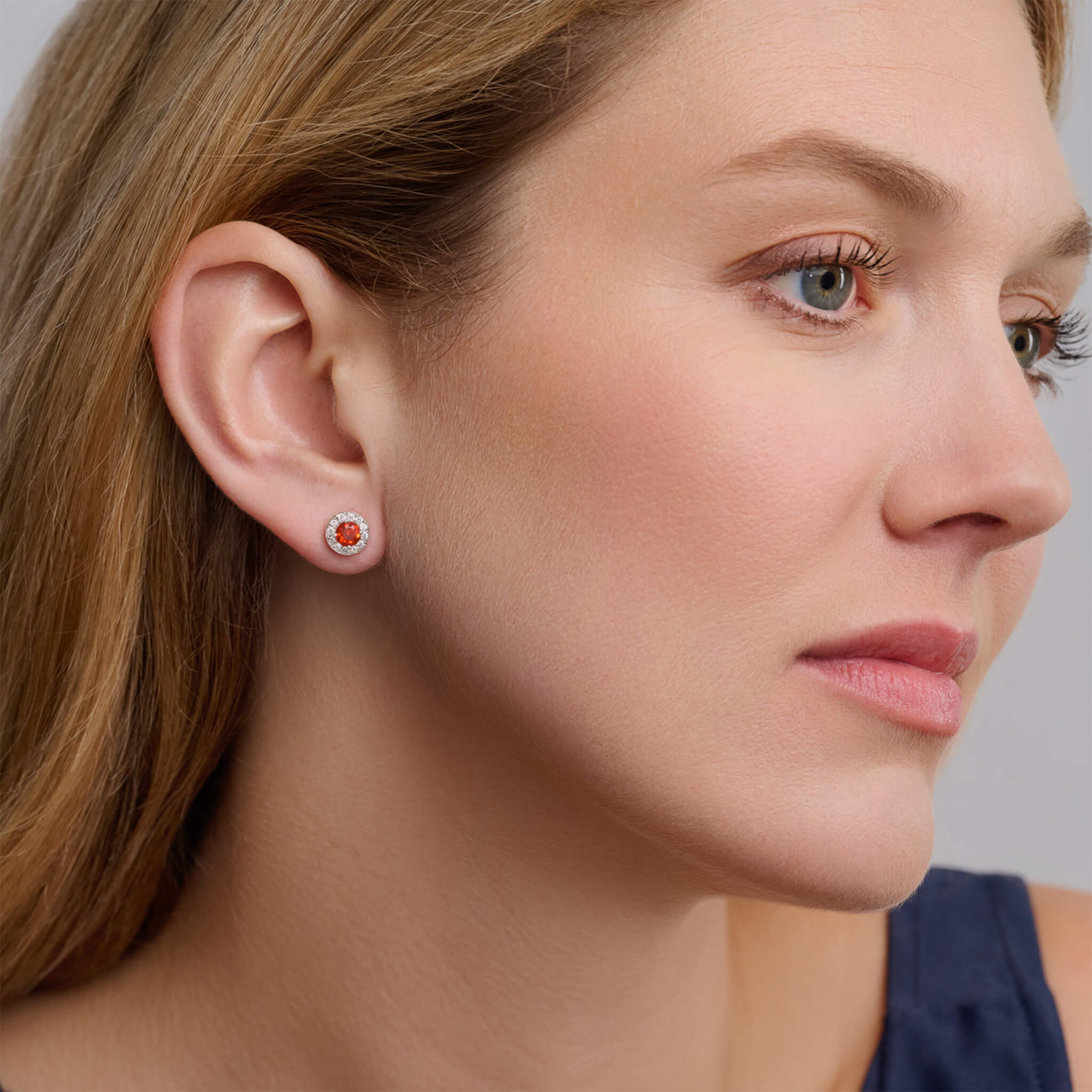 interchangeable white gold stud earrings with orange fire opal and diamond pave from cassandra goad’s classic collection