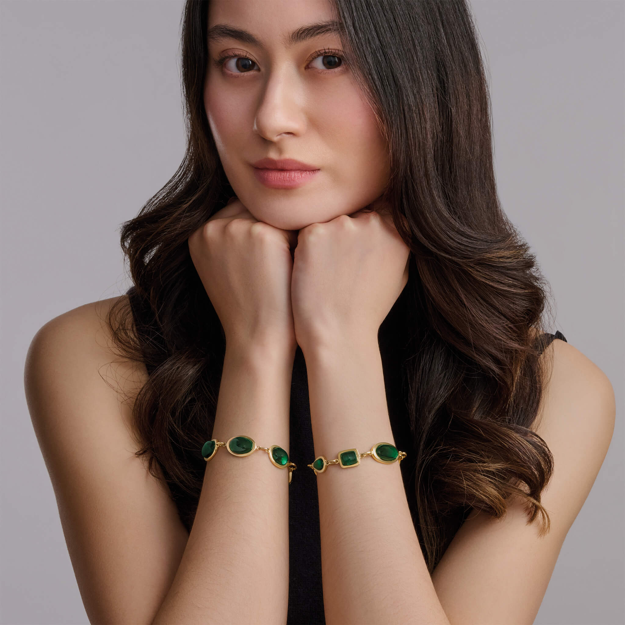 Handcrafted 18ct yellow gold bracelet with oval cabochon strong green tourmaline, october birthstone.