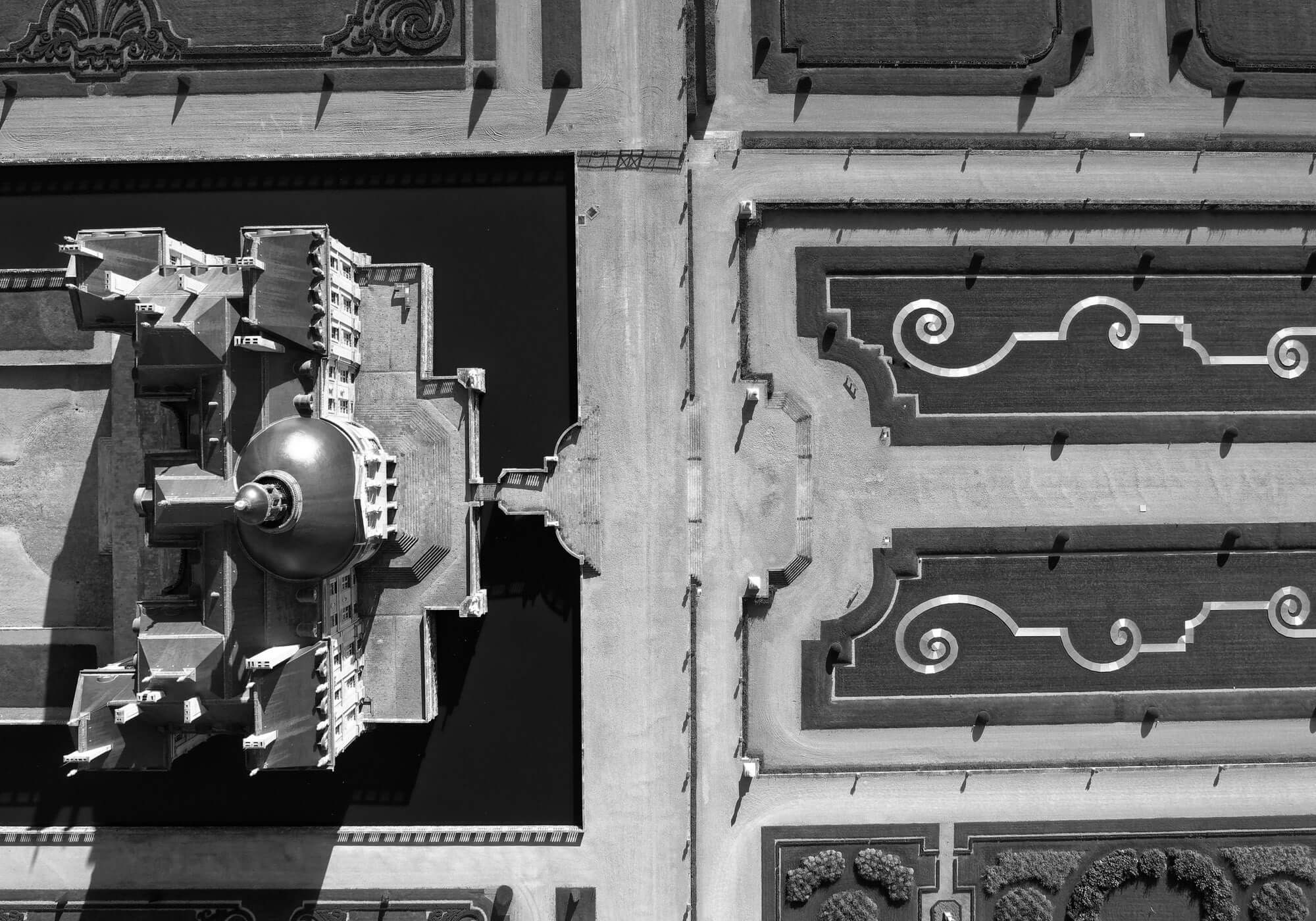 Birds eye view of the castle at Vaux-le-Vicomte.